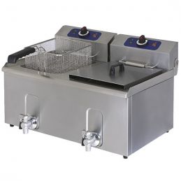 Friteuse professionnelle électrique de table avec robinet de vidange, capacité de l'huile 10+10 litres