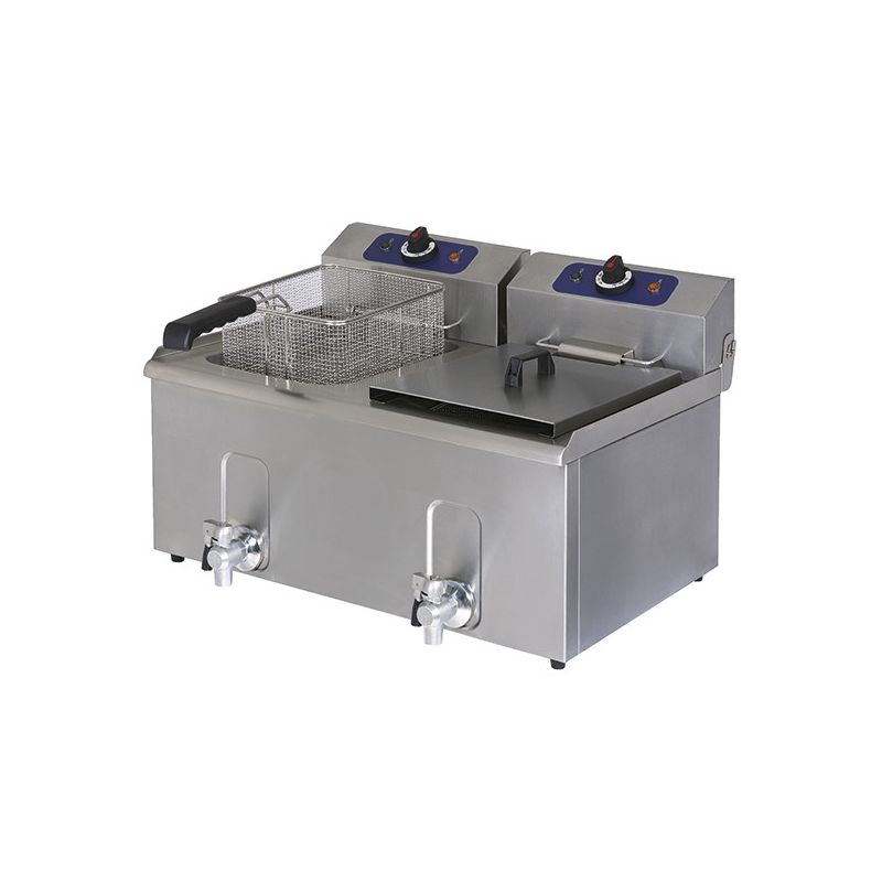 Friteuse professionnelle électrique de table avec robinet de vidange, capacité de l'huile 10+10 litres
