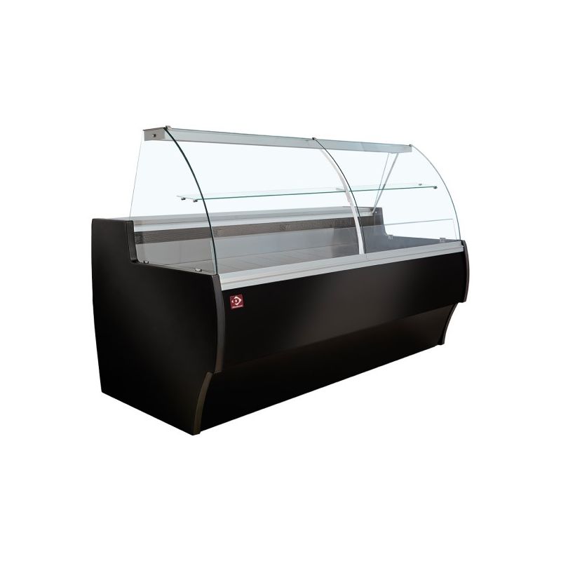 Comptoir vitrine réfrigéré à vitre bombée, ventilé, avec réserve - NOIR Comptoir vitrine réfrigéré à vitre bombée, ventilé, avec réserve - NOIR