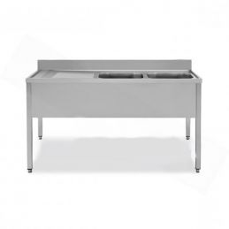 Plonge inox avec 2 éviers à droite - série 600 - long. 1600 mm (MAK2/1G)