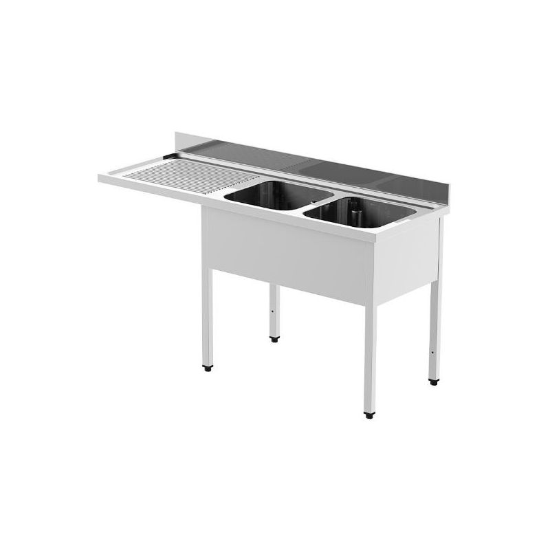 Plonge inox avec 2 éviers à droite - série 700 - long. 1800 mm (MPK2/1GMLV) Plonge inox avec 2 éviers à droite - série 700 - long. 1800 mm (MPK2/1GMLV)