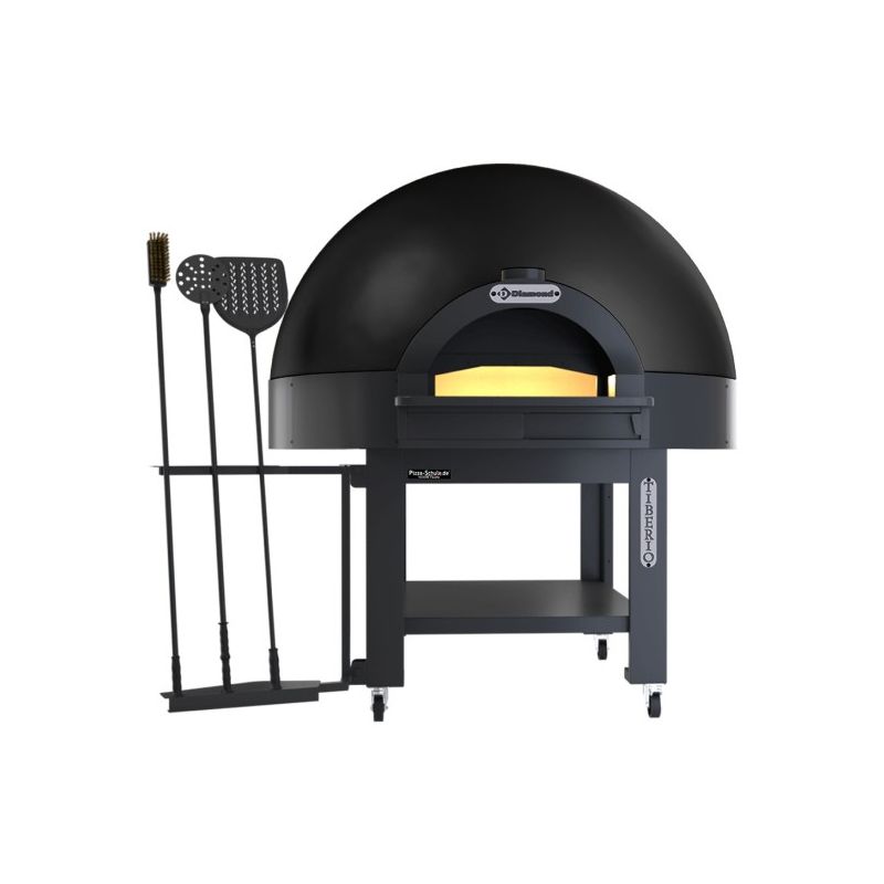 Four statique à cupole, sole fixe, 6 pizzas (Ø 33) avec support sur roues - BLACK