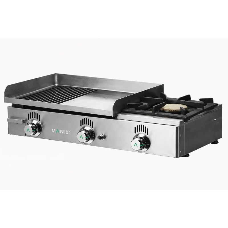 Plancha à gaz NOVO-CROM Semi-rainurée en CHROME DUR de 15mm avec réchaud