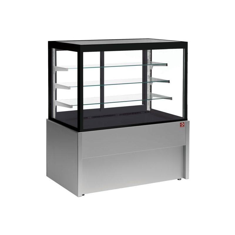Comptoir vitrine panoramique, ventilé, 4 niveaux, sans réserve - GRIS