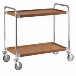 Chariot de Service 2 Niveaux Chrome-Noyer