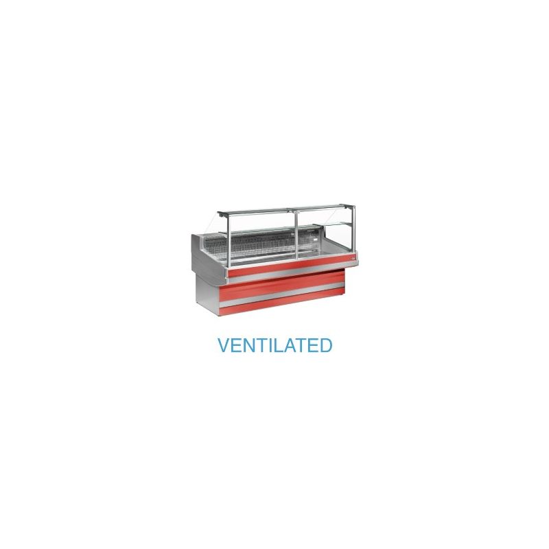 Comptoir vitrine réfrigéré à vitre droite 90°, ventilé, sans réserve