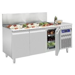 Table frigorifique ventilée, 3 portes GN 1/1, 405 Lit. avec saladette réfrigérée GN