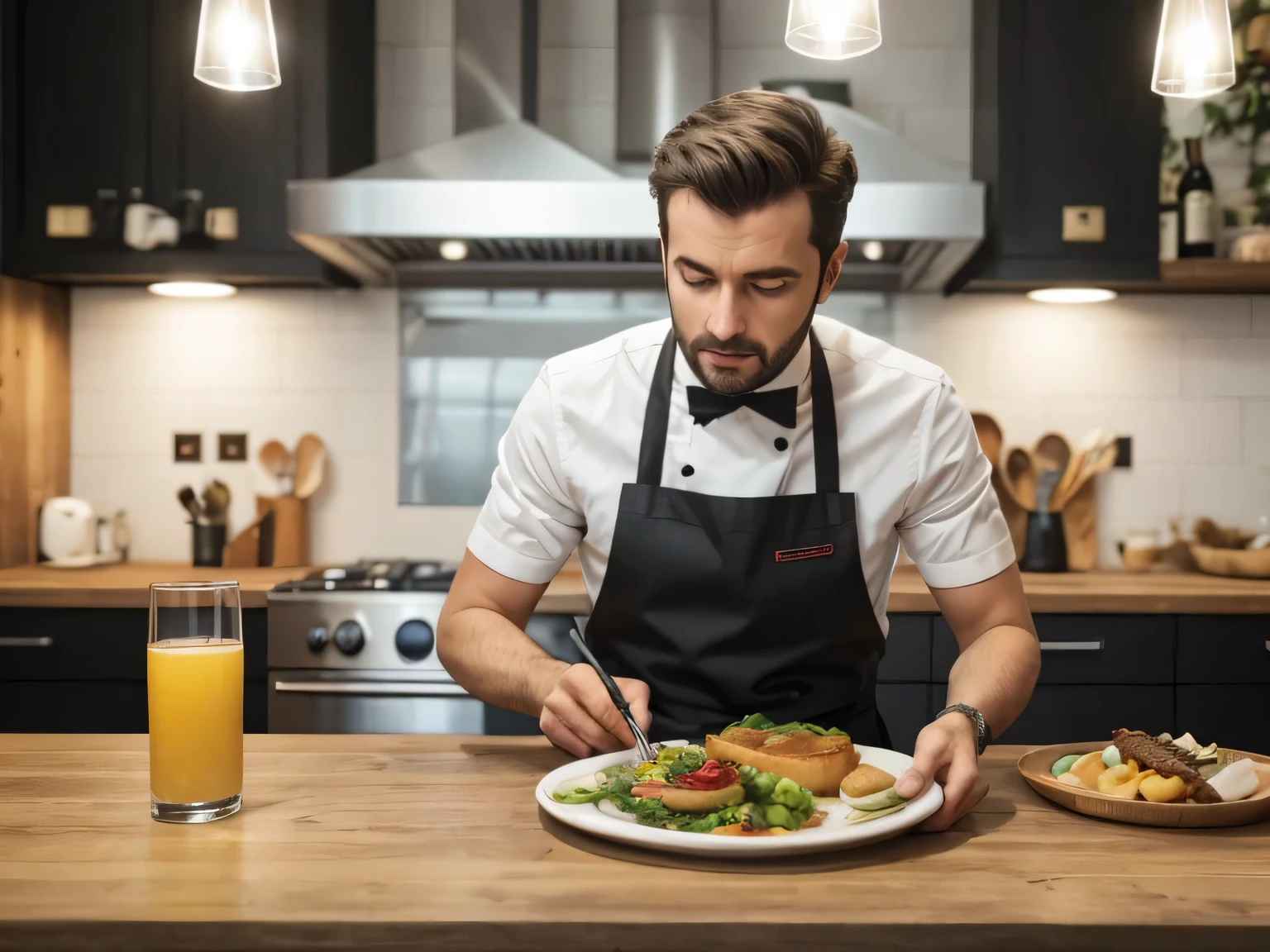 Chef travaillant dans sa cuisine (AI)