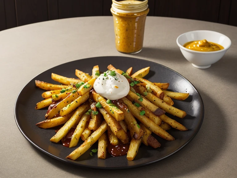 des frites avec des sauces (IA)