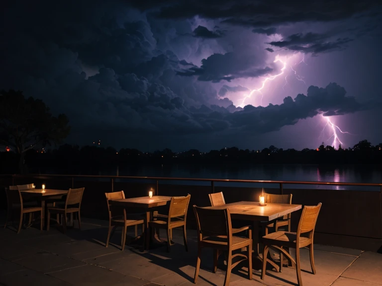 terrasse de restaurant avec l'orage qui arrive