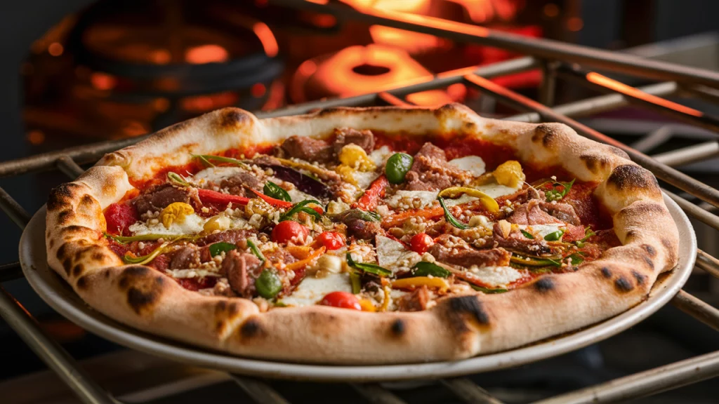 Pizza qui sorte d'un four au gaz
