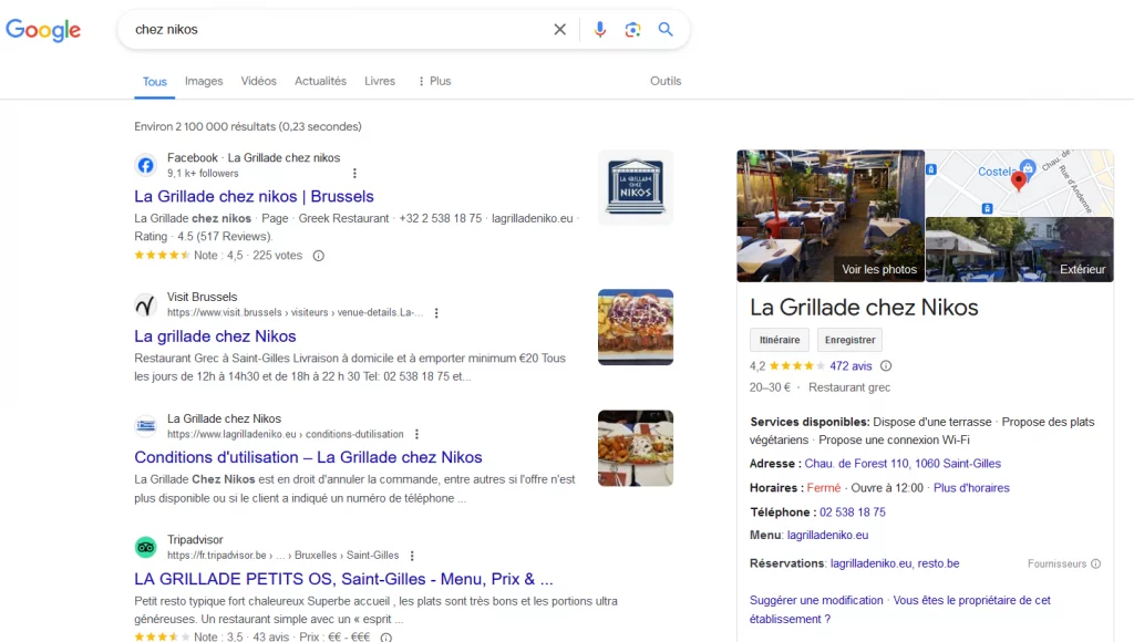 Exemple google avec "chez nikos"