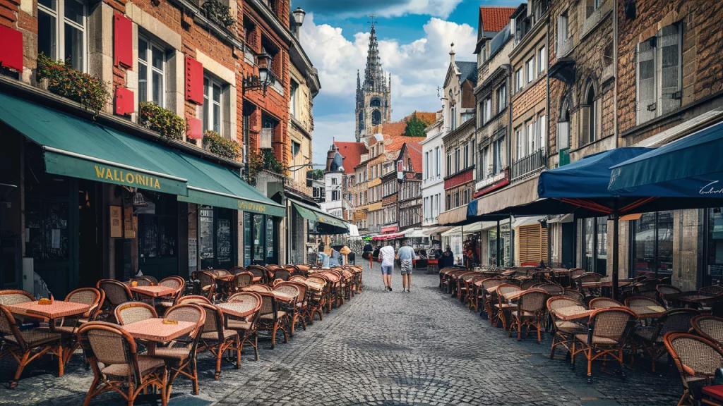 illustration d'une rue plein de restaurant Horeca en wallonnie